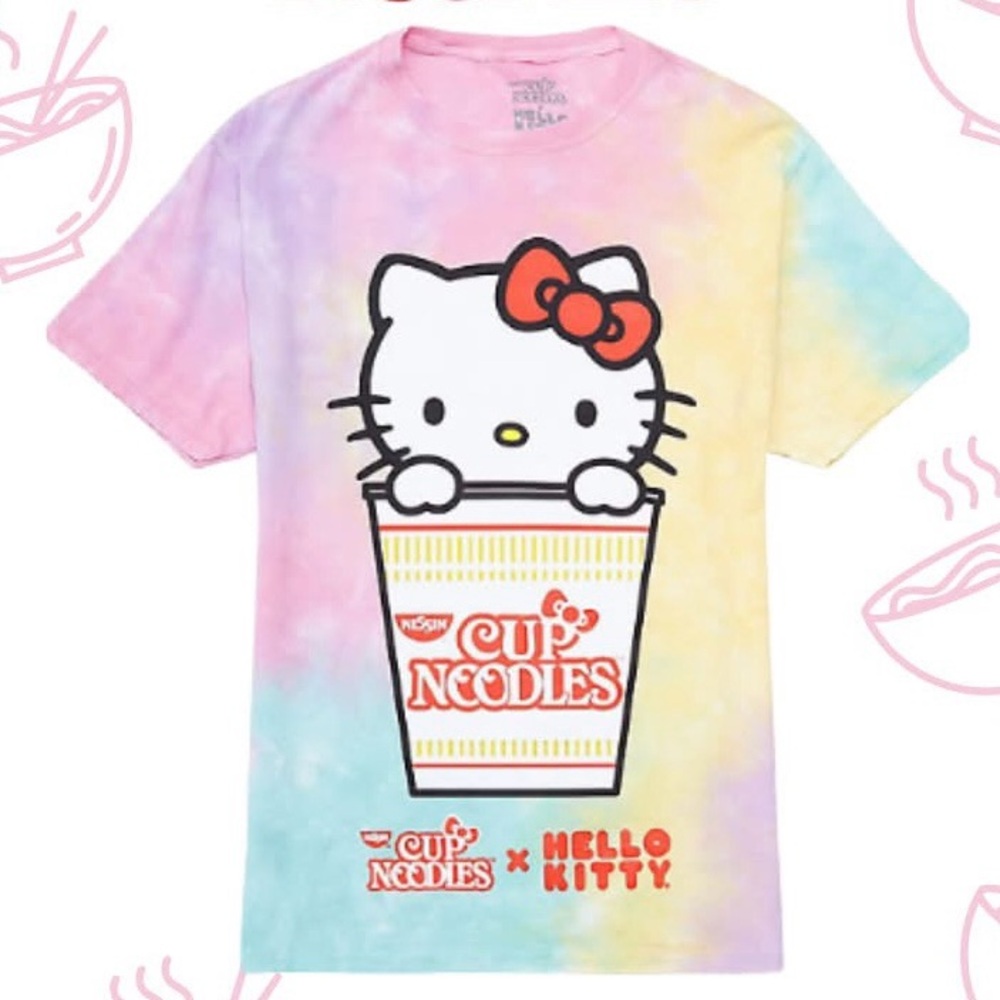 Hello Kitty x Cup Noodles rainbow tie dye t-shirt